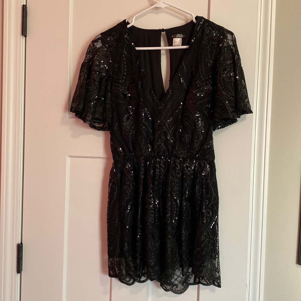 Venus Romper, black sequin